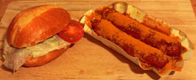 Fischbrötchen und Currywurst mit vitaminspendender Gemüsebeigabe